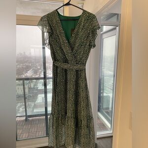 Green Print Wrap Dress